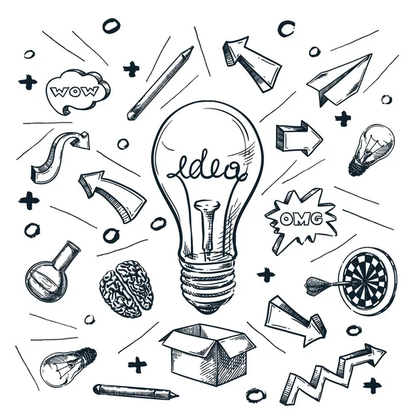Successful Idea Business Startup Concept Vector Hand Drawn Sketch Illustration — Stock Vector