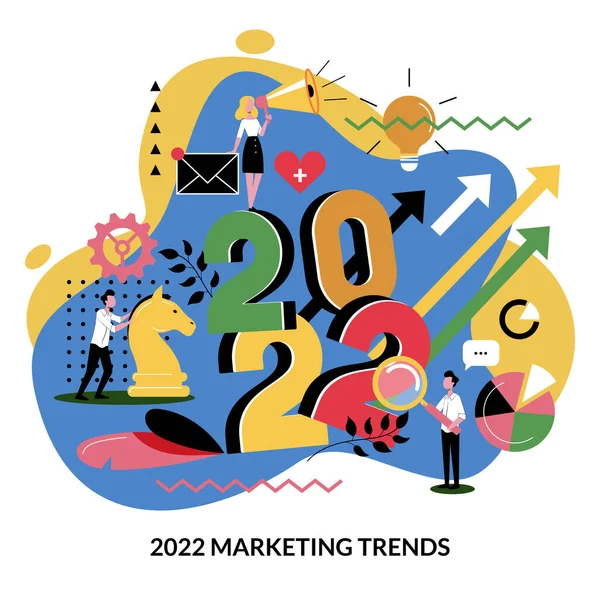 Dijital Pazarlama Trendleri Planı 2022 Yılbaşı Stratejisi Beklenti Perspektif Kavramı — Stok Vektör