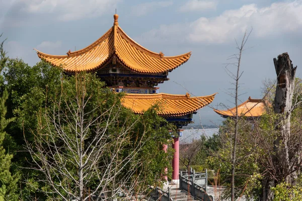 Februari 2019 Dali Kina Tre Pagodas Ligger Chongsheng Templet — Stockfoto
