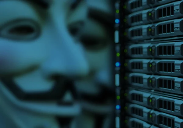 Obrázek Představující Anonymní Hrozbu Kybernetického Útoku Útok Hackerů — Stock fotografie