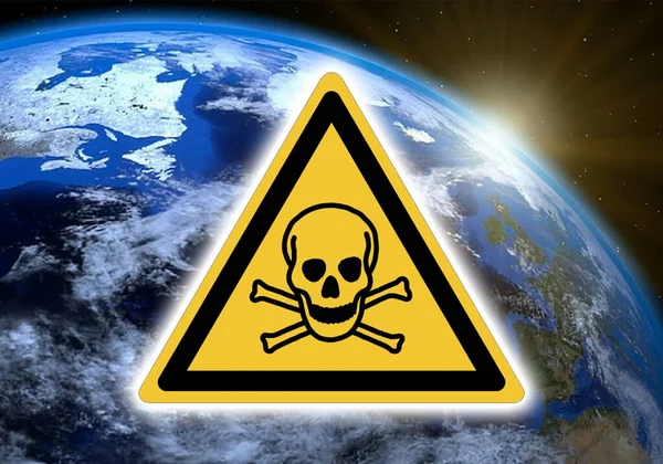 Mart 2022 Dünya Nın Radyoaktivite Tehlike Sembollü Görüntüsü — Stok fotoğraf