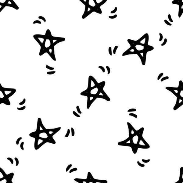 Узор Звезды Движениями Бесшовный Рисунок Звезды Стиле Каракулей Является Изолированным — стоковый вектор