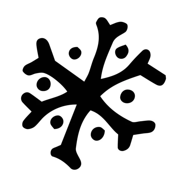 スノーフレークアイコン。冬のデザインテンプレートのための白い背景に小さなドット、孤立した黒い線でドドルのスタイルで描かれた雪の結晶. — ストックベクタ