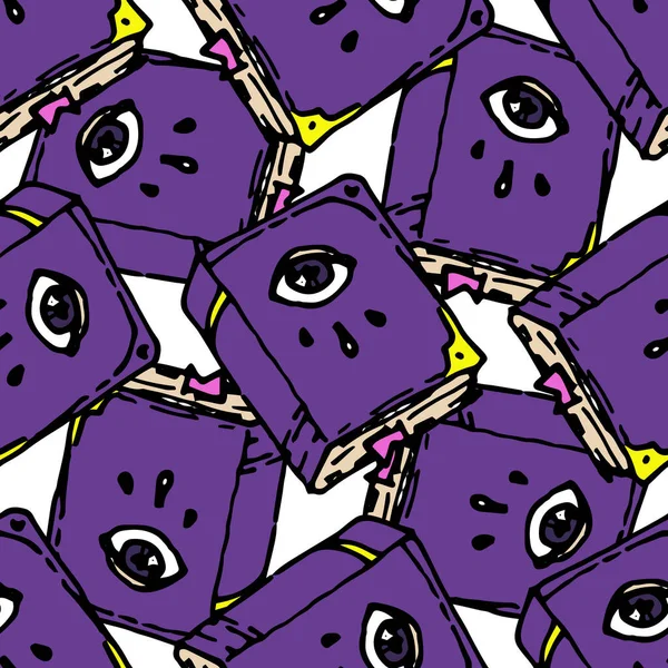 Patrón Libro Púrpura Con Ojo Patrón Sin Costuras Libro Dibujos — Vector de stock