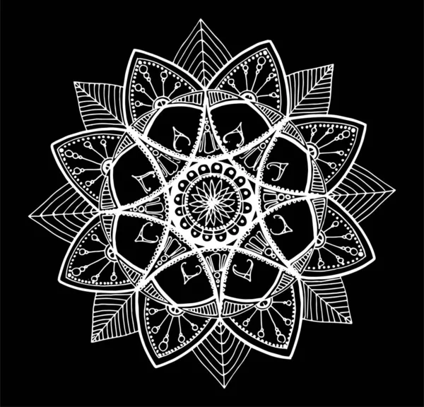 Mandala Bir Çizilmiş Mandala Etnik Dekoratif Unsurlar Çiçeksel Anahat Yuvarlak — Stok Vektör
