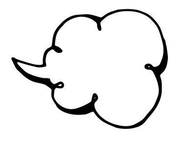 Çizgi roman tarzında boş bir konuşma balonu. El çizimi komedi tarzı balon konuşması, beyaz arkaplan spiral çizgisi üzerinde metin için boş alan olan tasarım şablonu için siyah çizgi izole etti. Karalama konuşma balonu boş olan klasik bir çizgi film ikonu. Abstrakt