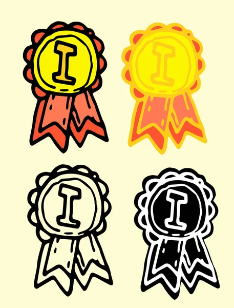 Gold Medals Ribbons First Place Flat Style Set Variants Order Vector Graphics