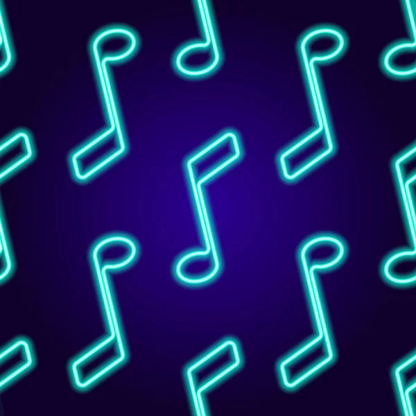 Un model de note muzicale. Modelul fără sudură al semnului de neon strălucitor în întuneric al celei de-a opta note este o linie albastră. Schița albastră izolată este un simbol muzical — Vector de stoc