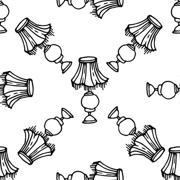 Образец Лампы Тенью Векторная Настольная Лампа Бесшовным Узором Рисунком Линий — стоковый вектор