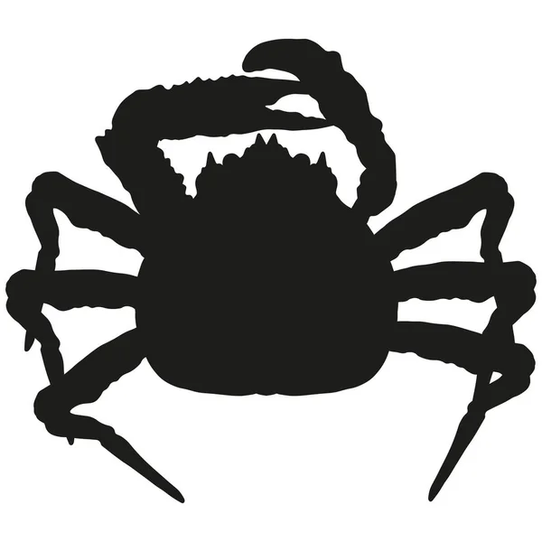 Zwart silhouet van een krab. tekening van een zeedier, een hele krab in het zwart, schets-stijl tekening, bovenaanzicht, op een witte achtergrond voor een zee voedsel logo ontwerp sjabloon — Stockvector