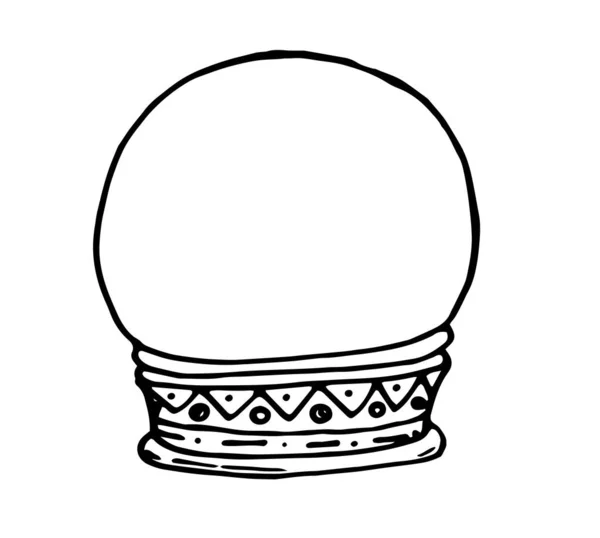 Um globo de neve com um espaço vazio para o seu design ou texto. uma bola vazia de um cartomante de forma redonda, em um suporte com uma textura de pontos e linhas, ilustração vetorial, desenhada à mão, no estilo — Vetor de Stock