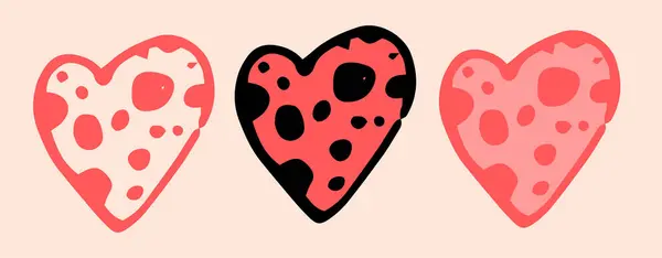ピンクのベクトルは点の中心である 異なるサイズの点のパターンを持つ手描きのシンプルな心 バレンタインデーテンプレートのピンクの輪郭休日の結婚式 — ストックベクタ