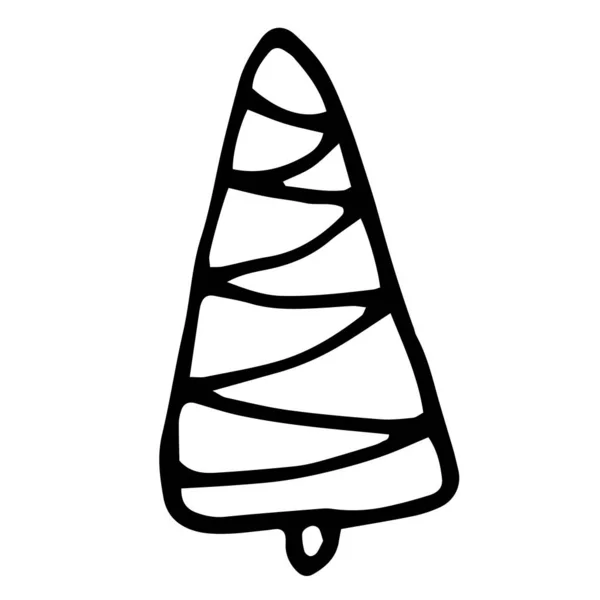 クリスマスツリーのアイコンだ ジグザグの線を持つドアスタイルの三角形の形をしたクリスマスツリー 白のデザインテンプレートのための白の上に隔離された黒い輪郭 ベクトル図面概要シンボル — ストックベクタ