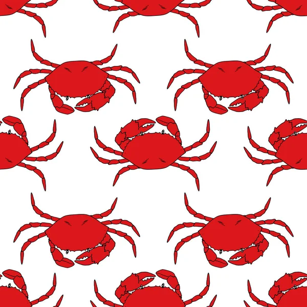 Vector Seamless Red Crab Pattern Drawing Marine Animal Whole Crab — Stock Vector