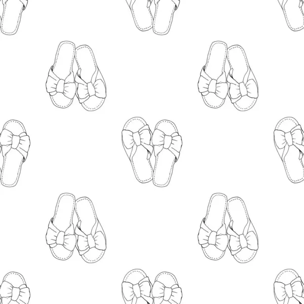 Vzor Dámských Pantoflí Bezproblémový Vzor Ručně Tažených Domácích Pantoflí Úklonami — Stockový vektor