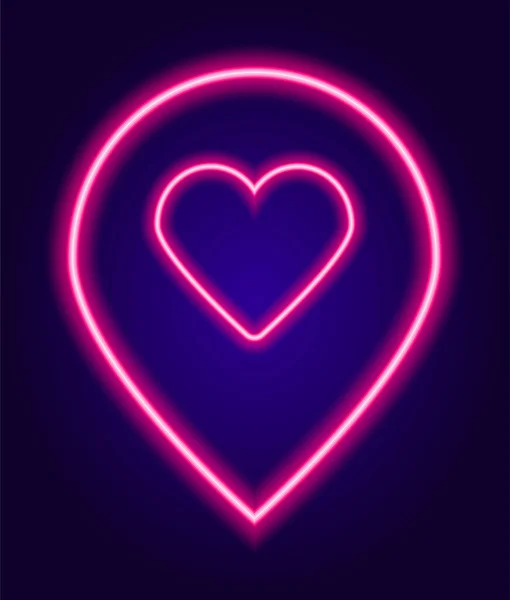 矢量霓虹灯的位置标志是粉红色的 心是圆形的 粉色地图上带有心形的孤立元素在黑暗中发光指针 作为约会网站设计模板 — 图库矢量图片