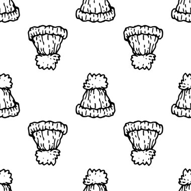 Bir kış şapkasının vektör deseni, karalama tarzında ponponu olan bir kış şapkasının pürüzsüz deseni, beyaz üzerinde siyah çizgiler bulunur. Klasik karalama kış şapkası, her amaç için harika bir tasarım..