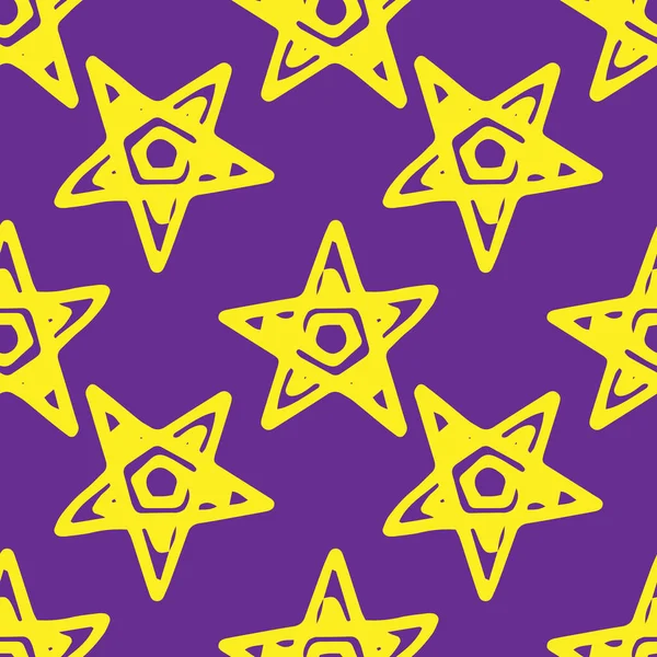 Motif Étoile Jaune Stylisée Sur Une Étoile Violette Contour Isolé — Image vectorielle