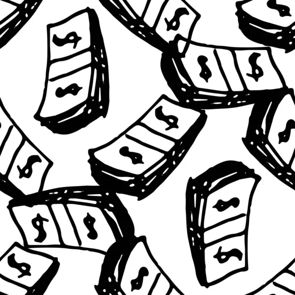Vintage Doodle Black Pattern White Backdrop Pattern Bundle Money Dollar — Stock Vector