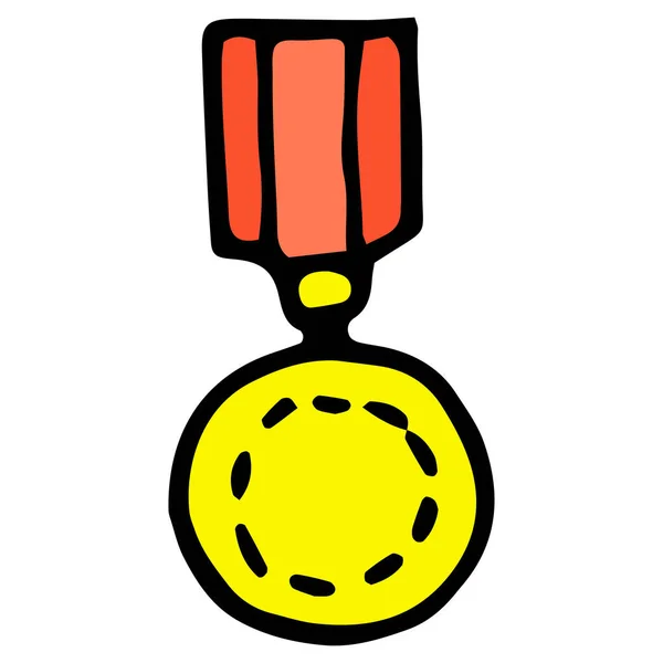 Vector Gold Medals Red Ribbon Icon Hand Drawn Gold Medal Stock Illustration