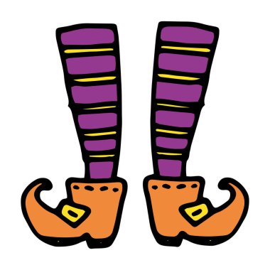 Leprikonların bacakları turuncu ve mordur. Elle boyanmış cücelerin ayakları, mor çoraplar, altın tokalı turuncu ayakkabılar.