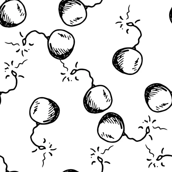 Вектор Изолированная Круглая Бомба Горящим Сверкающим Фитилем Ручной Рисунок Винтажные — стоковый вектор