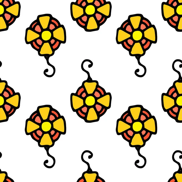 The pattern of the golden order. A seamless pattern of a yellow cruciform medal, drawn in the style of a doodle, is located on white for the winners design template Stock Illustration