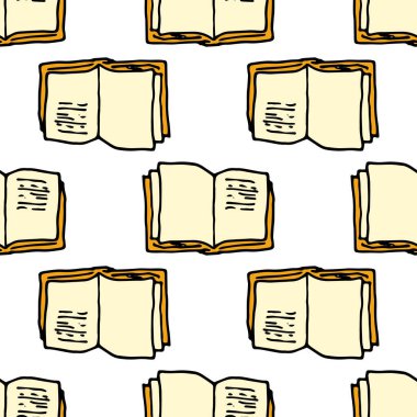 Beyaz sayfalar ve turuncu kapaklı, tasarım şablonu için geometrik olarak beyaz üzerine düzenlenmiş, karalama tarzında bir defterden yapılmış sarı sayfaları olan vektör deseni..