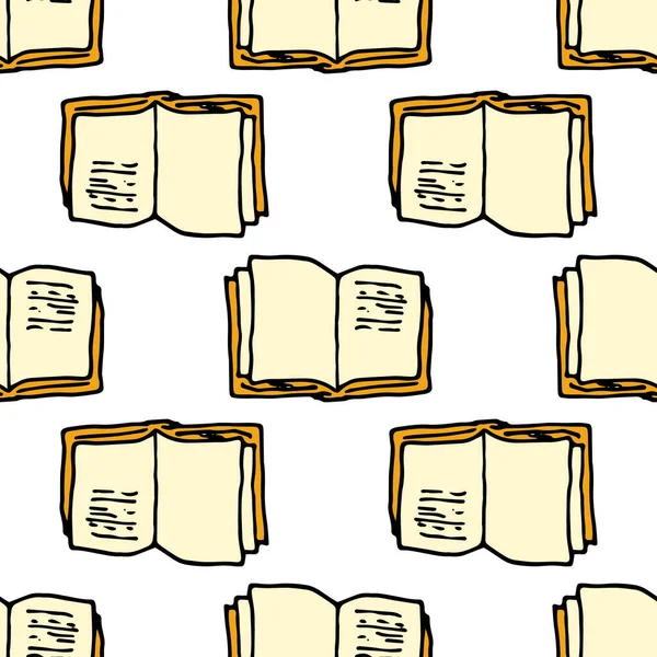 Векторный Узор Открытой Книги Желтыми Страницами Бесшовный Узор Ноутбука Стиле — стоковый вектор