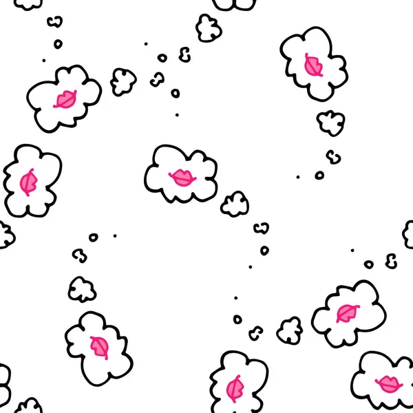 Vector Seamless Pattern Cloud Speech Pink Lips Seamless Pattern Doodle — Stock Vector