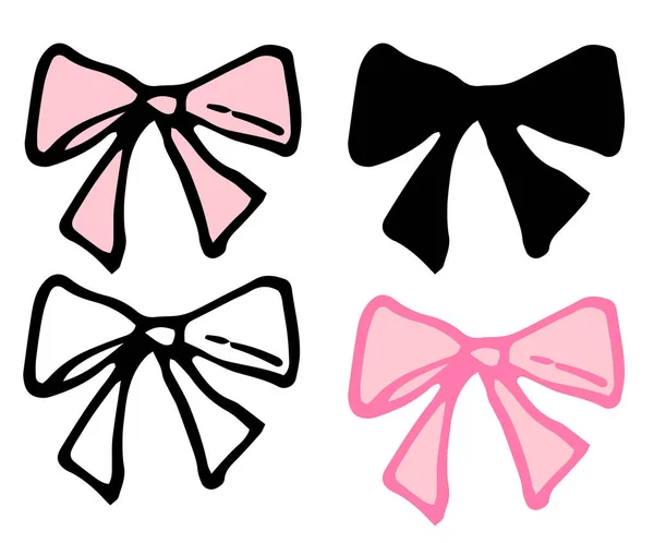 Vector Pink Bow Icon Set Doodle Style Isolated Ribbon Bow — Stock Vector