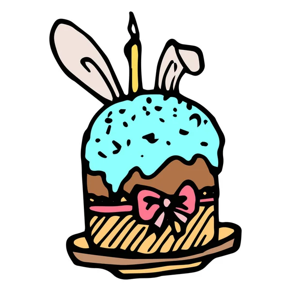 Easter Cake Icon Αυτιά Κουνελιού Ένα Κέικ Τύπου Doodle Τυρκουάζ — Διανυσματικό Αρχείο