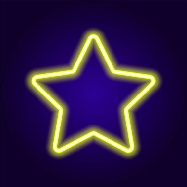 Neon sarı yıldız ikonu. Beş yuvarlak ışınlı yıldızlar, bir tasarım şablonu için koyu bir arka planda parlayan sarılar. Vektör illüstrasyon arkaplanı.