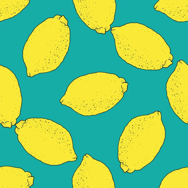 翡翠夏季柑橘类水果图案上素描柠檬的无缝图案 用于标签设计模板 — 图库矢量图片