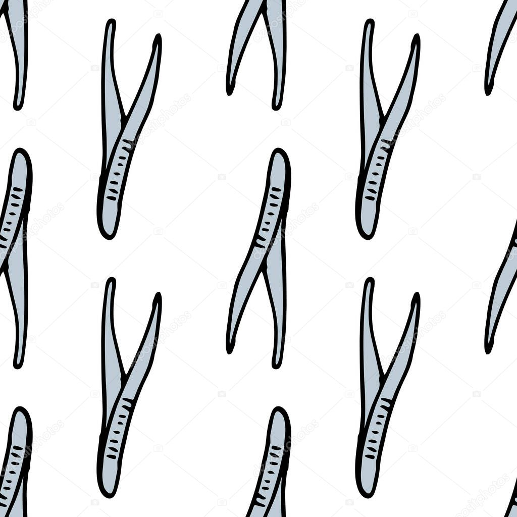 Medicine symbol icon vector a pattern of gray medical scalpels.Vector pattern of metal scalpels drawn in the style of doodles, gray color often arranged on white for a medical design template,