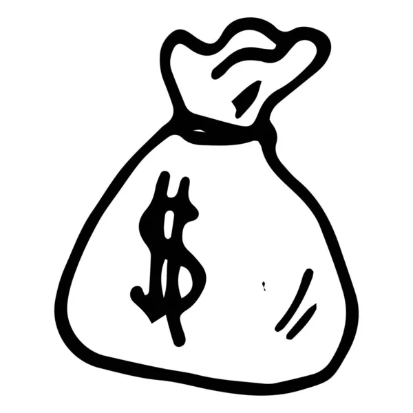 Das Symbol Einer Tasche Mit Einem Dollarzeichen Gezeichnet Doodle Stil — Stockvektor