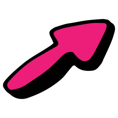 Vector Vintage pembe hacimli ok. karalama tarzında çizilmiş üç boyutlu ok simgesi, tasarım şablonu için beyaz üzerine siyah kenarlı pembe parlak renk