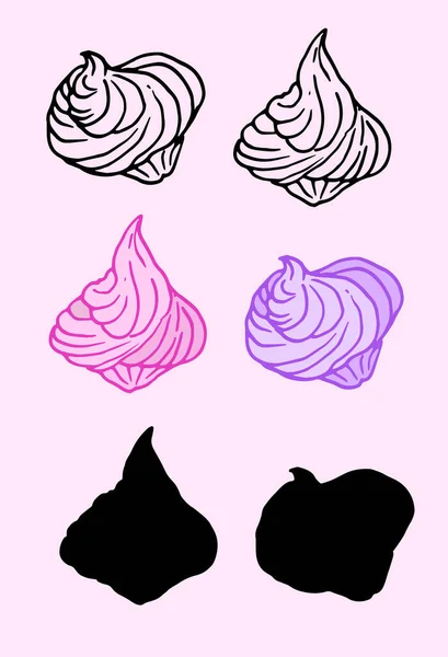 Merengue Engastado Colores Rosa Lila Ilustración Arte Lineal Con Boceto — Vector de stock