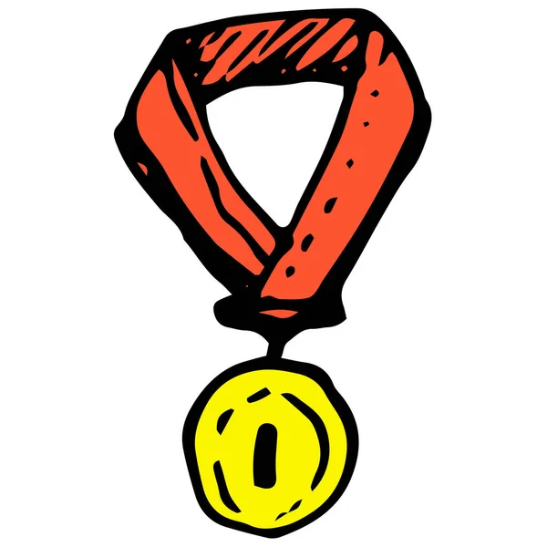 Kırmızı Kurdeleli Bir Rozette Altın Madalya Bir Spor Etkinliği Tasarımı — Stok Vektör