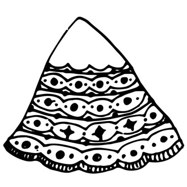 Dalgalı çizgileri, girdapları ve noktaları olan bir dağı yönlendir. Şablon tasarımı için siyah üzerine beyaz çizilmiş el çizimi bir dağ. siyah ve beyaz dağ kar dağı