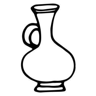 Sapı olan bir sürahi ikonu yönlendir. Kabzalı bir vazo, dar bir boyun ve göbekli bir taban, saplı karalama tarzı bir çizim, izole edilmiş siyah bir dış görünüş ve tasarım şablonu için beyaz üzerine siluetler. turuncu vazo yan görünümü