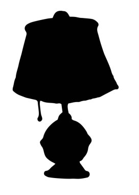 Abajur altında vektör ikon lamba. Vektör yalıtımlı masa lambası siyah siluet, etiketler için beyaz üzerine karalama tarzı, iç tasarım şablonları, işaret şablonu