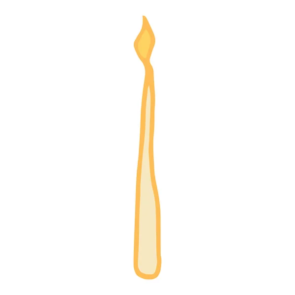 Vector Long Thin Burning Candle Yellow Color Vintage Icon Hand — Stock Vector