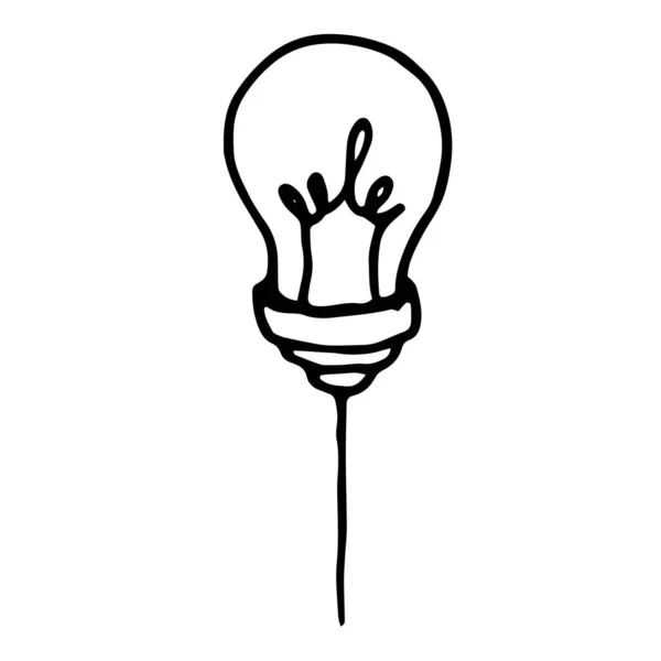 L'icona della lampadina. elemento isolato vettoriale rotonda lampadina elettrica con filamento a spirale all'interno, contorno nero isolato su disegno bianco in stile doodle per modello di design — Vettoriale Stock