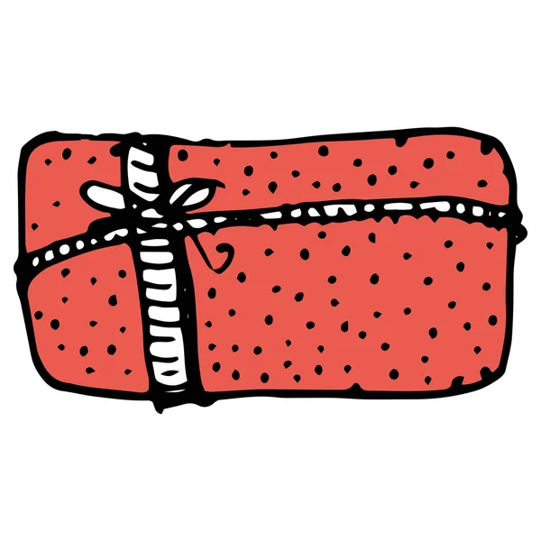 Horisontell presentask med band och rosett, ovanifrån i rött. gåva handritad doodle stil med prick mönster för semester design mallar — Stock vektor