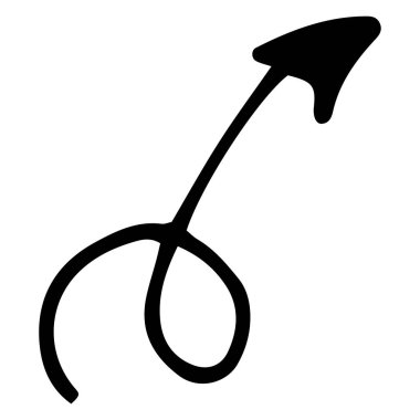 Vektör ok. Bir tasarım şablonu için beyaz zemin üzerinde siyah oklardan oluşan kıvrımlı bir spiral ile karalama tarzında elle çizilmiş izole bir element.