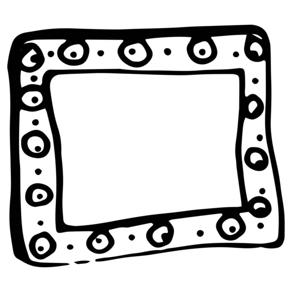 A rectangular FRAME with rounded corners with a texture of circles and dots, a black outline on white. template for a design with an empty space inside for hand-drawn text in the style of a doodle — Stock Vector