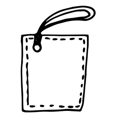 Vektör kare simgeyle bir etiket çiziyor. Hediye ve alışveriş için dikdörtgen şekilli karalama stili. Satış için Beyaz 'ın izole edilmiş siyah ana hatları var.