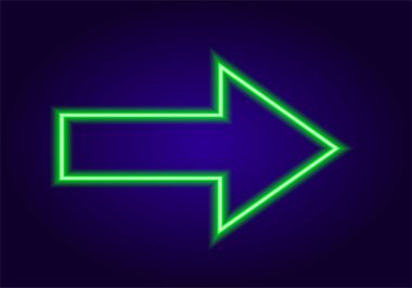 Vektör izole edilmiş neon ok yeşilden koyu maviye. Parlak yeşil ok. Parlak tasarım şablonu için izole ok renk çizgisi