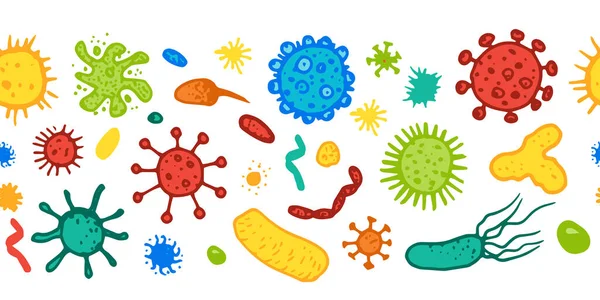 Медична Ілюстрація Векторний Малюнок Безшовний Візерунок Різнокольорових Мікробів Бактерій Довга — стоковий вектор